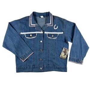 Vintage Ranch Dressing Jacket Womens 14 Denim Western Cowgirl Lace Trim USA 90s